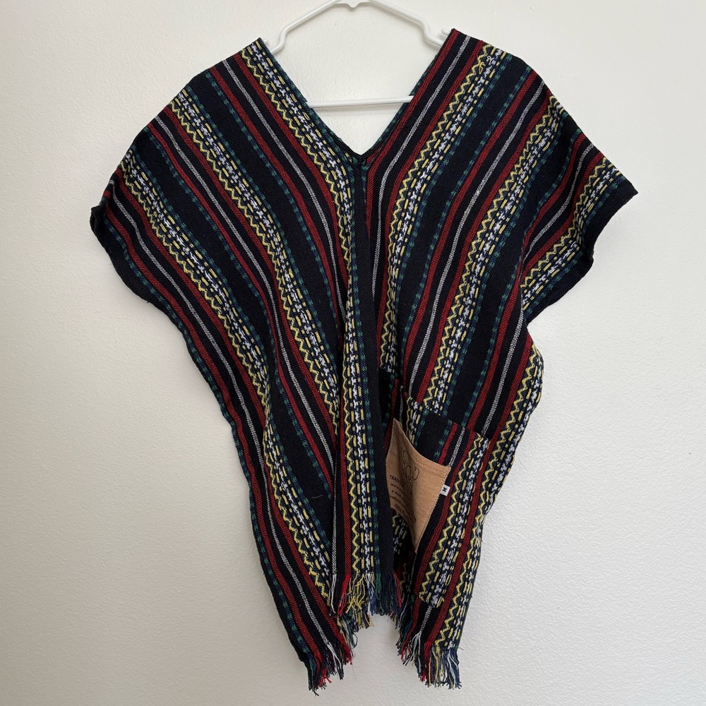 Bohemian Striped V-Neck Poncho Top Size Medium